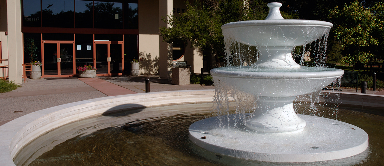 Hero Image of water fountain outside of Macey Center