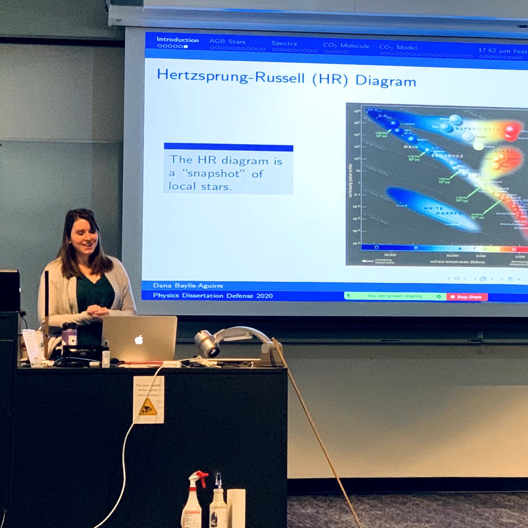 Colloquia and Defenses Dr. Dana Baylis-Aguirre during colloquium, talking about the Hertzsprung-Russell (HR) diagram