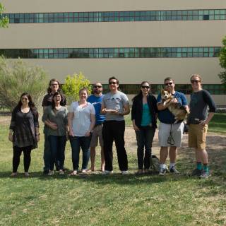 Graduate students image outside NMT's Workman Center
