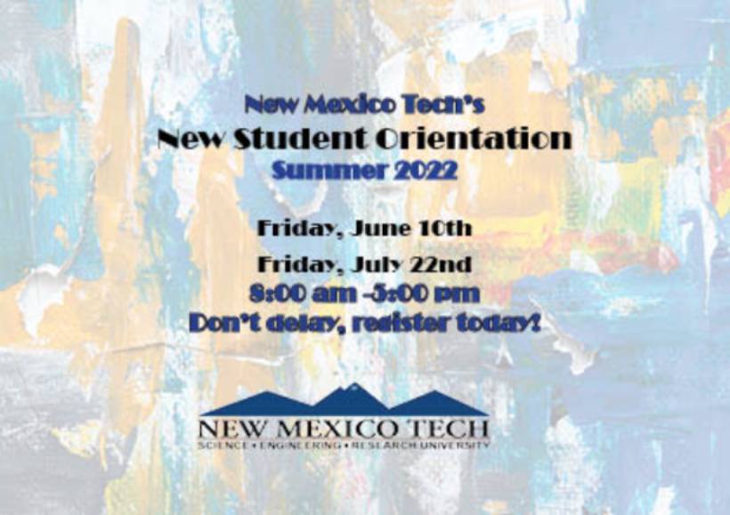Graphic depicting date and time NSO @ Tech, New Mexico Tech's spring open house. 