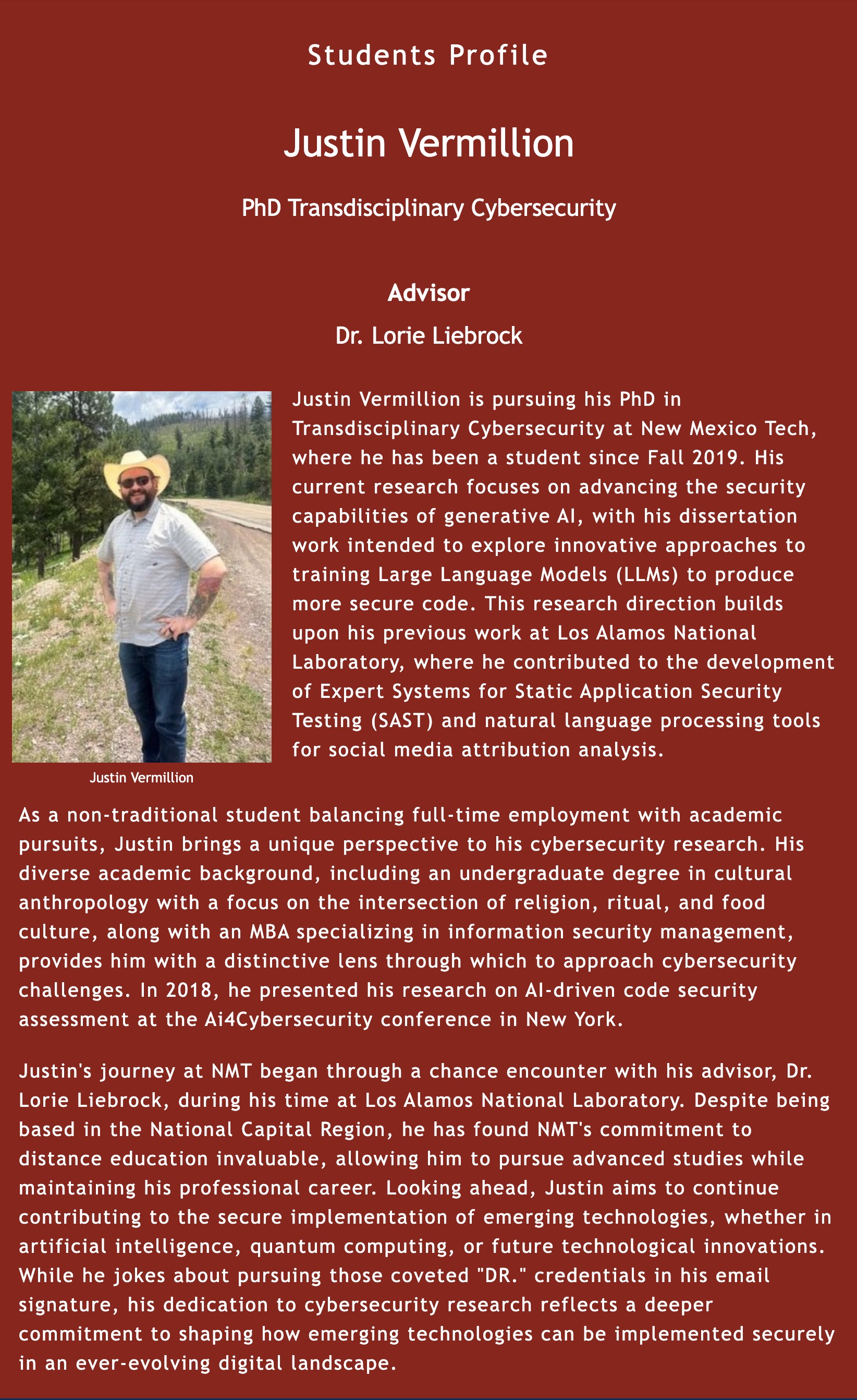Justing Vermillion Student Profile