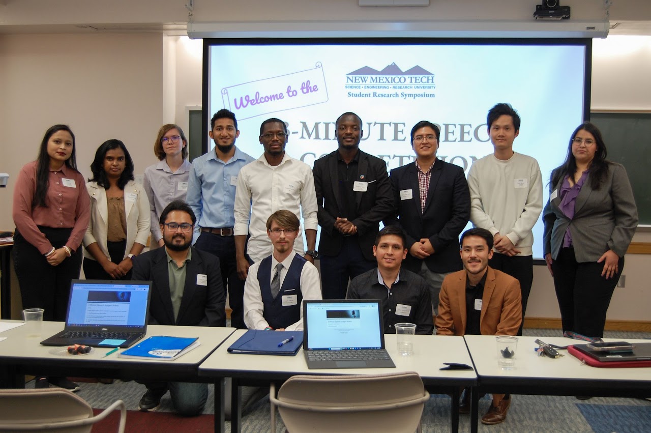 Participants in the 3-Minute Speech Competition, top left: Joya, Malsha, Hailey, Hasan, Richard, Emmanuel, Renzo, Long, Mariana. Bottom left: Arnob, Luke, Carlos, and Anthony.