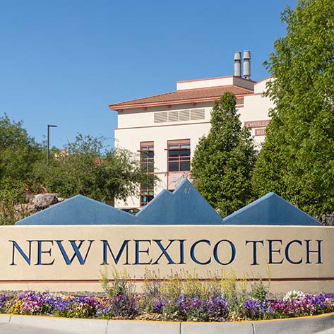 Beautiful flowers adorn the entrance of New Mexico Tech. 