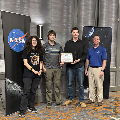 Students Shawna Dodge, Riley Morris, and Thomas Pierson recently won Best Innovation Award at NASA’s 2026 Human Lander Challenge (HuLC)