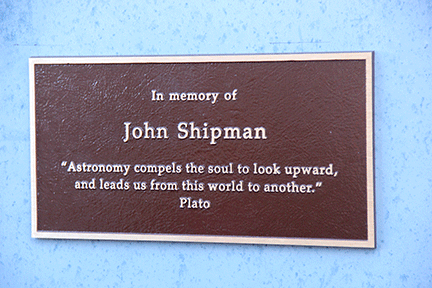 Plaque dedicated to John Shipman with a Plato quote about astronomy
