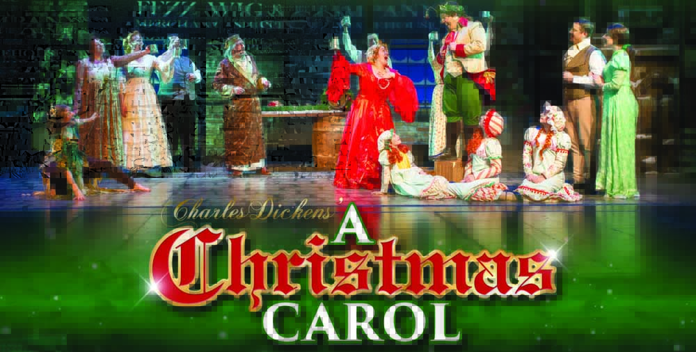A Christmas Carol hero banner image, with the cast behind the title.
