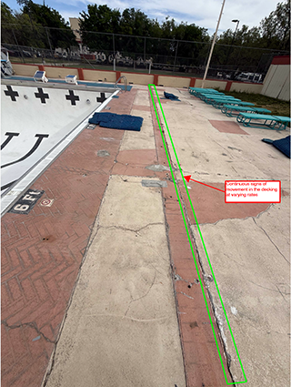 Continuous signs of movement in the decking at varying rates