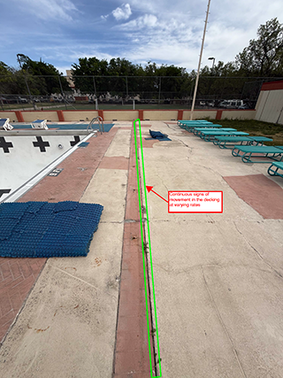 Continuous signs of movement in the decking at varying rates