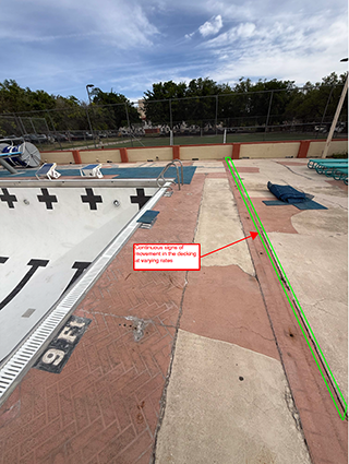 Continuous signs of movement in the decking at varying rates