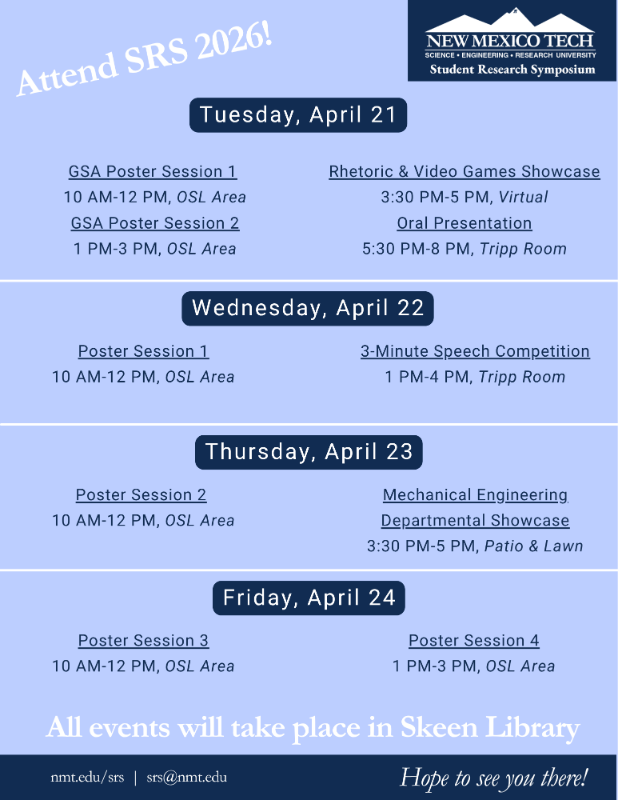 Schedule of all events SRS 2026 