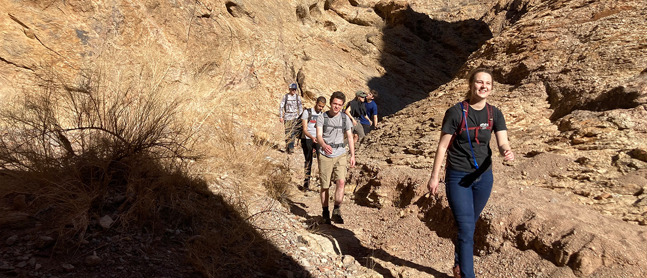 Students on an outdoor hike.